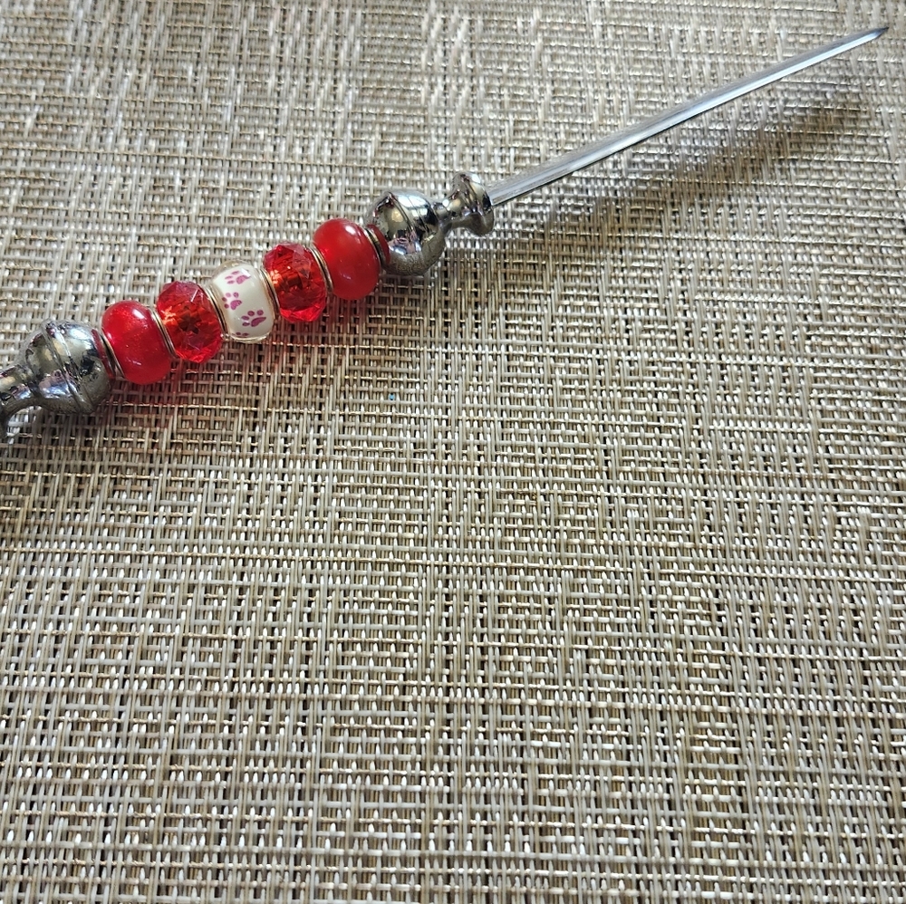 Hand Crafted Red and Silver With Paw Print Beaded Letter Opener